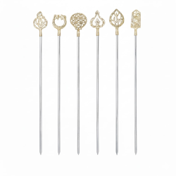 Pirinç Saplı Motifli Şiş 5 Adet - DincKitchen